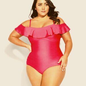 Plus sz 20 / L Hot Pink Ruffle 1 Piece bathing suit HOT pink NEW NWT CITY CHIC